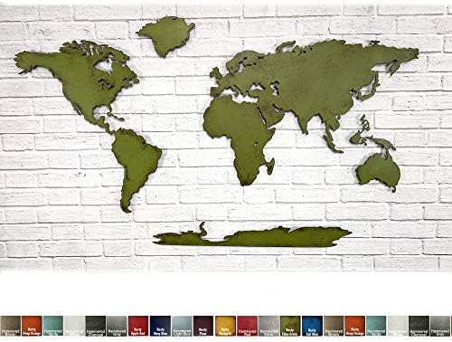 World Map - Metal Wall Art Home Decor - 43" tall x 72" wide - 7 Continents - Handmade - Choose your Patina Color - and Choose From 50", 60" or 72" Wide Map - With or Without Antarctica