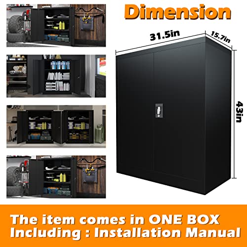 Fohufo Metal Garage Cabinet, 42-Inch Lockable Steel Storage Cabinet With Doors & Adjustable Shelves, Office Storage Cabinet For Garage, Pantry, Home Office, Warehouse, Basement (Black) #TOP1