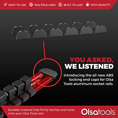 Aluminum Socket Holder Abs Locking End Caps | Fits 1/4-Inch, 3/8-Inch, 1/2-Inch Drive Socket Rails | 12-Pack Abs End Caps | By Olsa Tools #TOP1