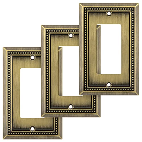 Image of Henne Bery Sunken Pearls Heavy Duty Decorative Wall Plate Switch Plate Outlet Cover (Single Decorator, 3 Pack, Antique Brass)
