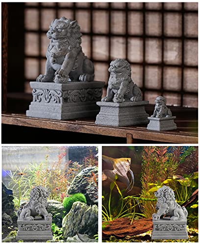 Image of livelyfish Large Asian Fu Foo Dogs Statues A Pair of Two Guardian Lion Sandstone Figurine Pets Fish Tank Aquarium Landscape Ornaments Accessories Feng Shui Decorations, XL
