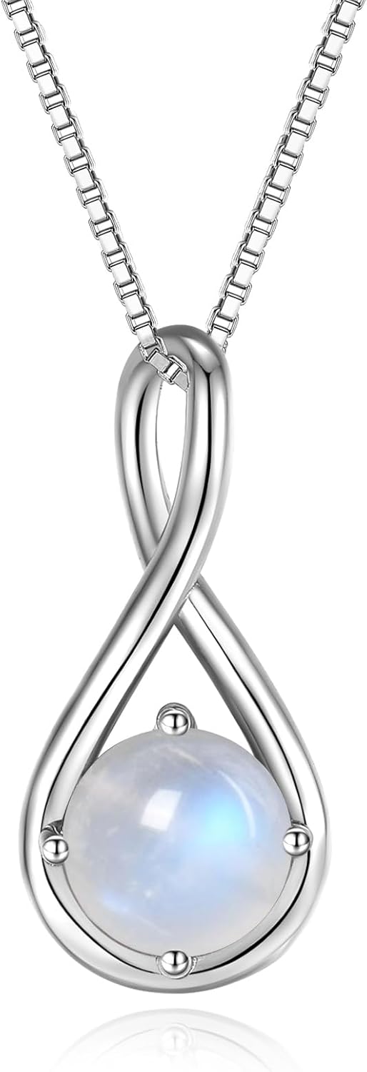 Birthstone Necklaces for Women, 925 Sterling Silver Infinity Pendant Necklace Box Chain 18"+2" Jewelry Gifts for Anniversary Birthday Christmas Mothers Day