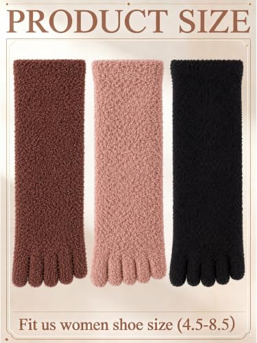 Image of Bencailor 3 Pairs Women Fuzzy Toe Socks Womens Soft Fuzzy Plush Warm Fluffy Winter Home Slipper Socks for Women Men, Size 5-9