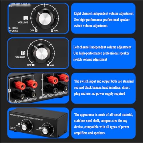 Controlador de Volumen para Altavoces Pasivos, Caja de Control de Volumen de Escritorio, Ajuste Independiente de Volumen para Canales Izquierdo y Derecho, Sin Fuente de Alimentación Requerida, para Conferencias y Presentaciones miniatura 3
