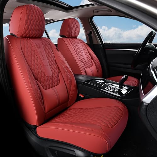 Image of Coverado Car Seat Covers Front Seats, Luxury Faux Leather Red Seat Covers for Cars Waterproof Seat Covers with Lumbar Support, Car Seat Protector Universal Fit for Most Cars SUV Truck(Front, Red)