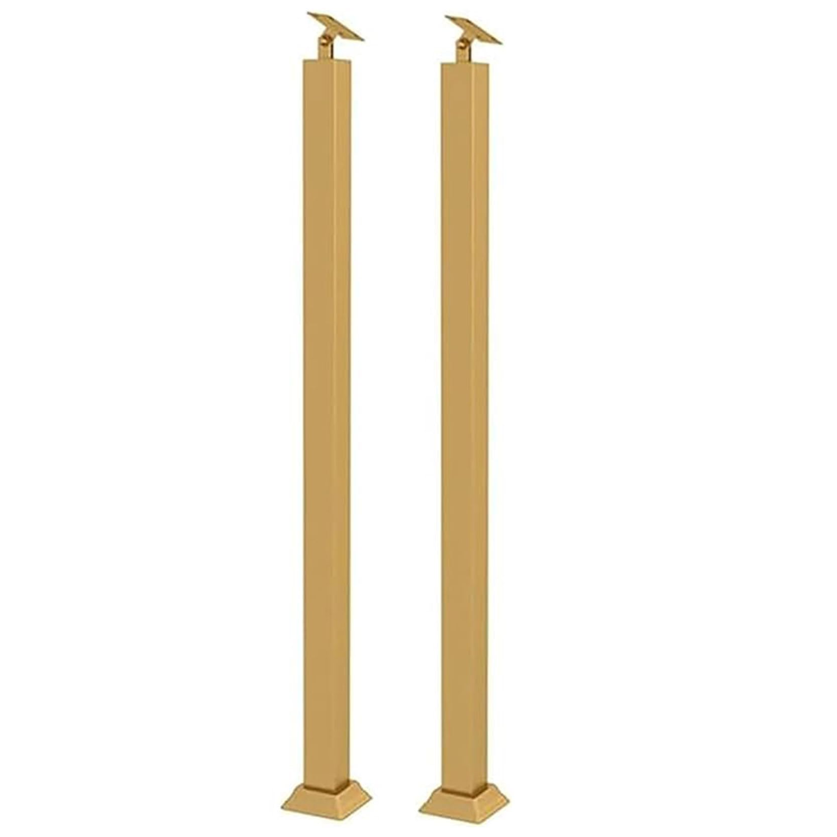 GOUZIBHD 2 Pack Iron Handrail Posts,Square Stair Baluster Posts,270° Adjustable Metal Railing Spindles with Flat Support Base,for Deck Balcony Stair Railing(Size:90cm/35.4in,Color:Gold)