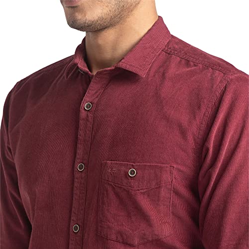 Image of Colorplus Men's Pure Cotton Solid Piece Dyed Pattern Tailored Fit Spread Collar Full Sleeve Casual Shirt