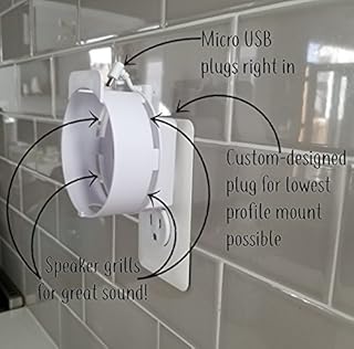 Dot Genie Deluxe Mount for Amazon Echo Dot 2nd Generation Alexa: The Simplest and Cleanest High-End Outlet Wall Mount Hanger Stand for Kitchen and Bathroom Speakers (Matte White)