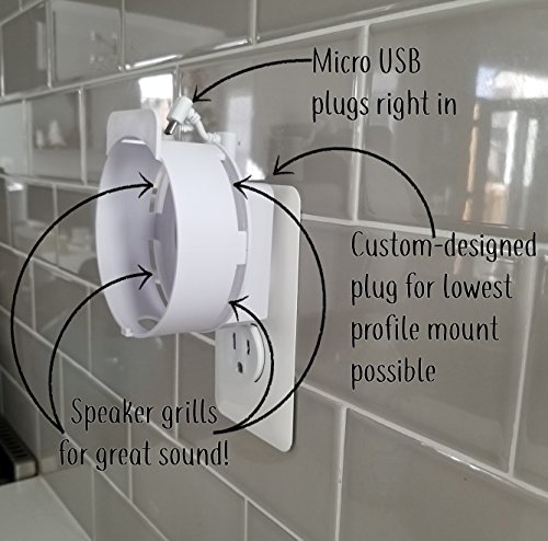 Dot Genie Deluxe Mount for Amazon Echo Dot 2nd Generation Alexa: The Simplest and Cleanest High-End Outlet Wall Mount Hanger Stand for Kitchen and Bathroom Speakers (Matte White)
