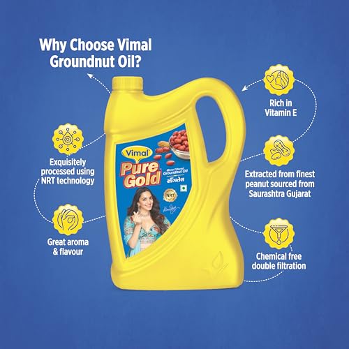 Image of Vimal Pure Gold Groundnut Oil: 100% Natural and Pure for a Healthy Lifestyle | Double Filtered for Cooking (5L)