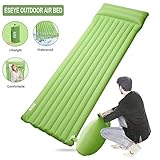 🎊 La Tela es Fuerte y de Alta Calidad --- Fabricada con resistente nylon ultraligero ripstop 70D, en su parte externa cuenta con revestimiento de TPU que evita que la humedad o el agua le afecten, por lo que es impermeable. Superficie muy cómoda, el grosor hace que el terreno irregular no sea problema, ocupa poco espacio al transportarla. ESEYE esterillas hinchables incluir 2 piezas parches de reparación. Excelente rendimiento térmico, suave y delicado, súper fricción, y transpirable.