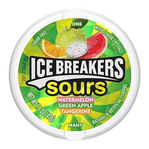image for ICE BREAKERS Sours Assorted Fruit Flavored Sugar Free Mints Tins, 1.5 
