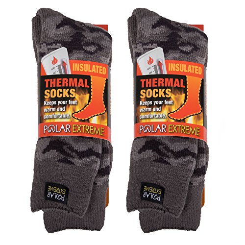 Insulated Thermal Socks - Gray Camouflage (Pack of 2) Shoe size 6-12