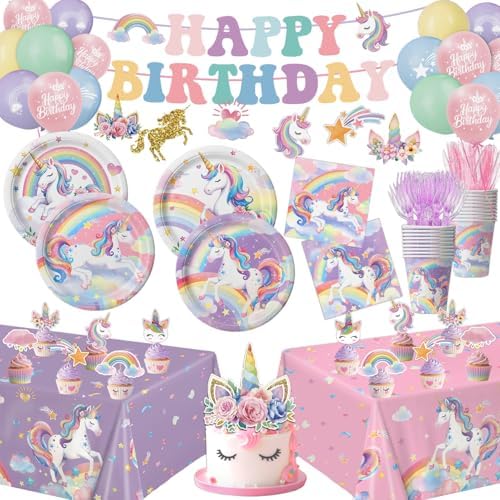 Unicorn Birthday Decorations Includes Plates, Napkins, Cups, Cutl...