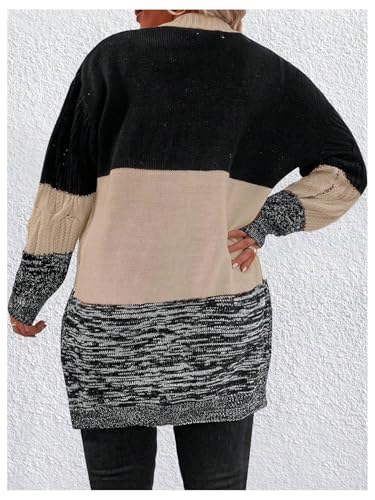 Image of SOLY HUX Women's Plus Size Color Block Cardigan Sweater Open Front Long Sleeve Casual Cardigans