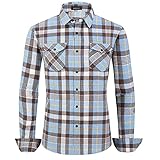 MCEDAR Men’s Plaid Flannel Shirts-Long Sleeve Casual Button Down Slim Fit Outfit for Camp Hanging Out or Work(Light Blue Gray,XL)