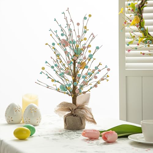 Glitzhome 18”H Easter Eggs Table Tree with Burlap Base, Decorative Tree Table Centerpiece for Great Festival Easter Party Home Decor
