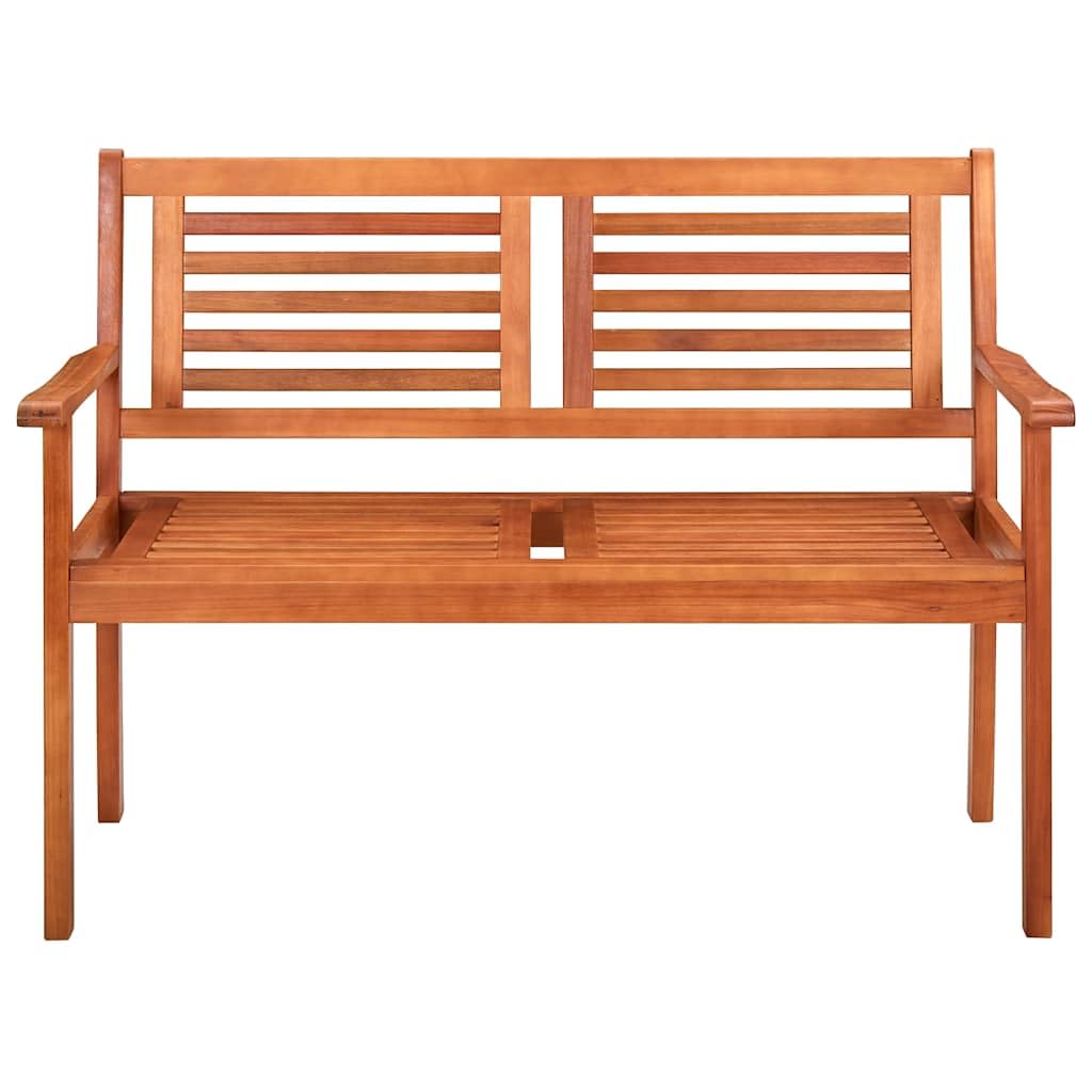 Banco de jardín de eucalipto macizo de 120 cm, 2 plazas, con cojín para terraza y balcón, estructura de madera maciza robusta con asiento ergonómico, incluye cojín acolchado para