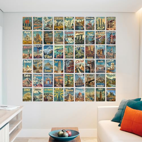 Image of Wallgasm Paper Travel Posters - Set of 54, 4x6 Inches, Aesthetic Room Decor for Bedroom, Living Room & Office
