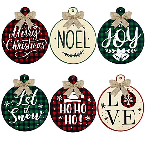 MCEAST 6 Stück 30,5 x 37,8 cm Merry Christmas runde Jute-Tischsets mit Schleifen, doppellagig, Buffalo Plaid Tischsets saisonale Tischmatte Winter Urlaub Platzsets für Bauernhaus Cover