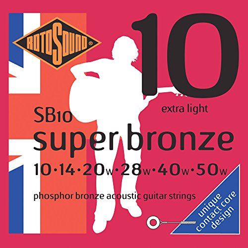 Rotosound super bronze (previously country gold) acoustic guitar stringsextra light 10-50 - Les Beatles, Paul McCartney, John Lennon, RIngo Starr, George Harrison Rotosound super bronze (previously country gold) acoustic guitar stringsextra light 10-50