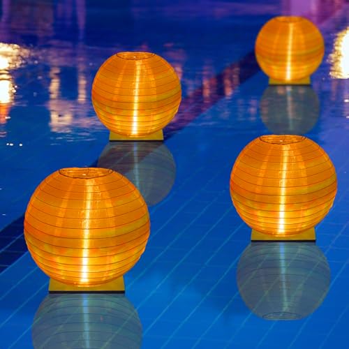 FueLye Floating Lanterns LED Pool Lights,IP68 Waterproof Pool Lights That Float ,13 Color Changes by Remote Control for Pool Decor,Outdoor Party,Wedding (4Pcs-10 inches)
