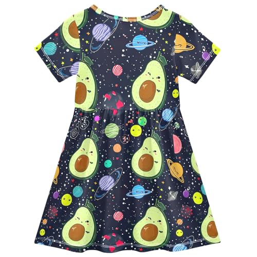 CHIFIGNO Cute Space Avocados Dark Blue Girls Dress A Line Crewneck Casual Sundress Toddler Girl Summer Clothes2