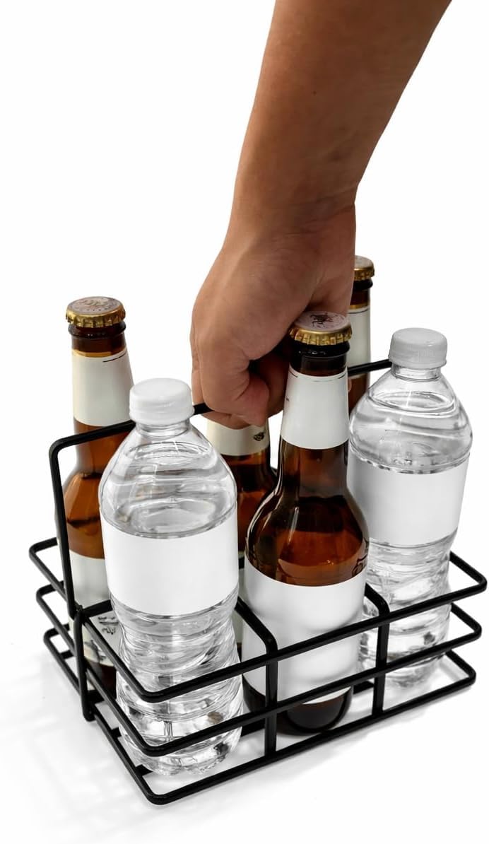 57401 Metal 6-Bottle Carrier Rack for Sports & Beer – Heavy-Duty Water Bottle and Beer Bottle Holder, Portable Caddy Organizer for Team Sports, Kitchen Counter, Picnic & BBQ - Black-image-7