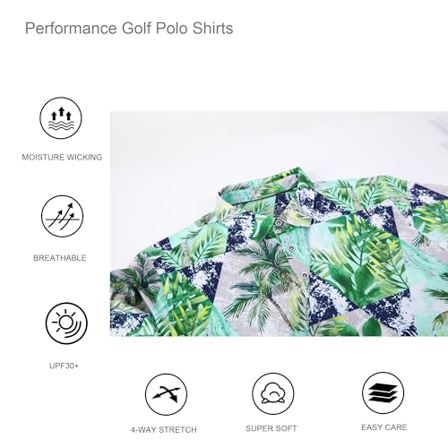 Alex Vando Mens Hawaiian Golf Shirt Moisture Wicking Digital Print Golf Shirts for Men