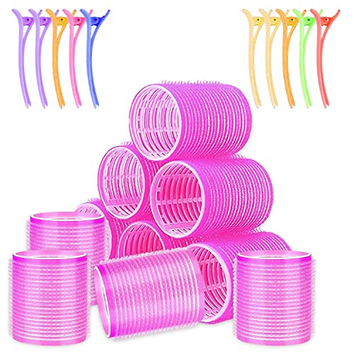 Rulos Pelo Grandes, 10PCS Rulos, Rosado Rulos Pelo Grandes, 45mm Hair Rollers, el Plastico Bigudies Pelo, con 10PCS Clip de Pico de Pato Bigudis Para Rizar el Pelo Funciona con Cualquier Peinado
