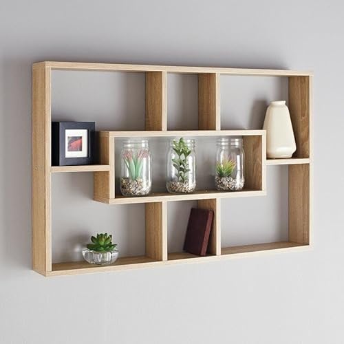 Homme Concept - Multi Compartment Space Saving Floating Display Shelves Storage Shelf Organiser Unit Home Decor Bookshelf (Oak Effect)