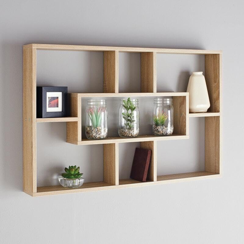 Homme Concept - Multi Compartment Space Saving Floating Display Shelves Storage Shelf Organiser Unit Home Decor Bookshelf (Oak Effect) โ image 1