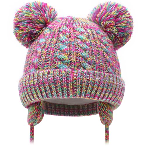 Image of Duoyeree Toddler Winter Hat with Earflap Scarf Hood Thick Warm Kids Skull Cap for Baby Girls Boys