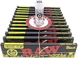 RAW Black Organic Hemp | 12 Booklets King Size Slim Raw Rolling Papers | Ultra Thin Organic Vegan Black Raws Includes Glass Tip Roach | G Tips Raw Bundle Gift Set