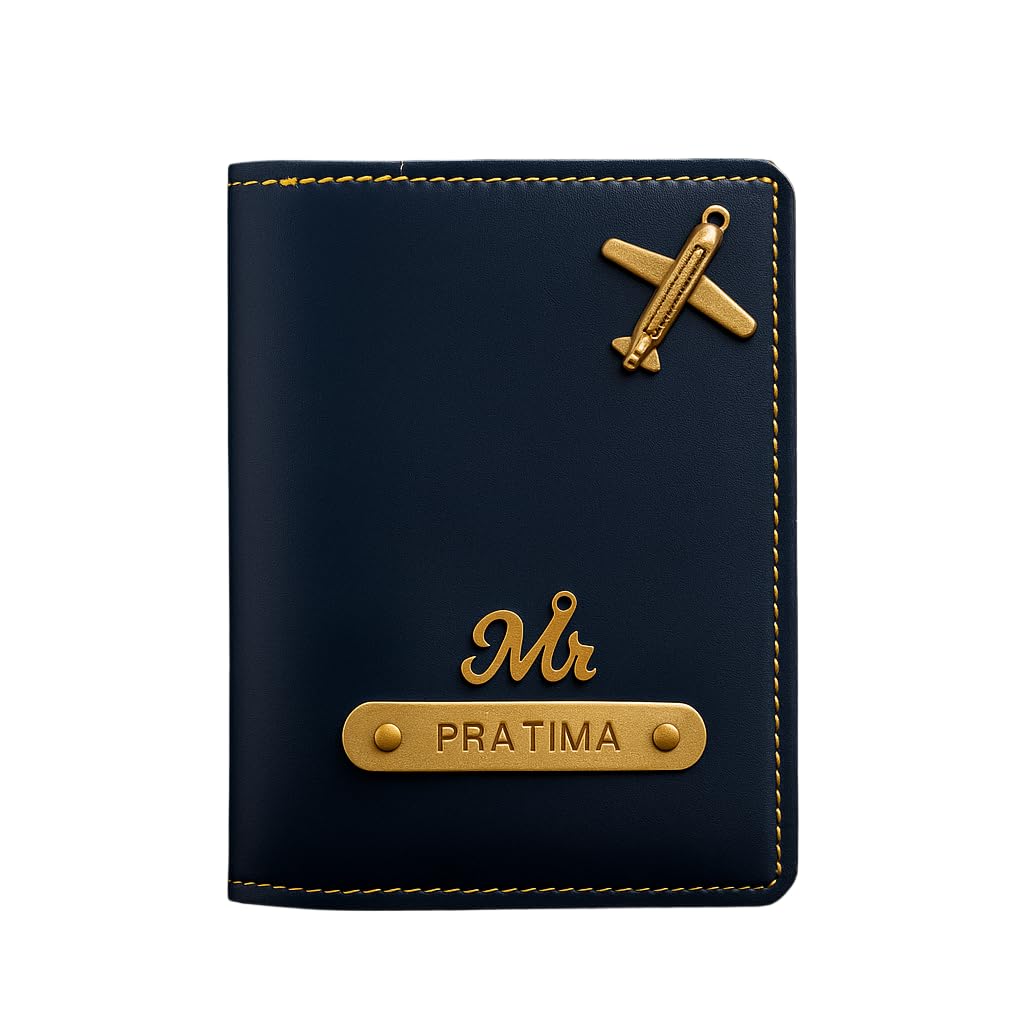 celed Personalized MK Passport Cover, Leather with Gold Charms & Customizable Name Plate (Blue)-picture-42