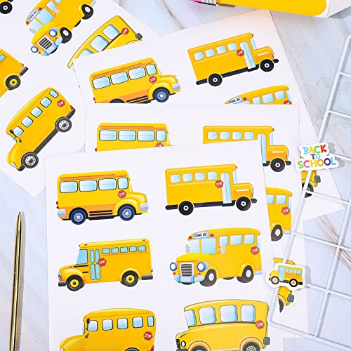 Image of Whaline 120Pcs Back to School Bus Name Tags Stickers Yellow Bus Nameplate Labels Classroom Bulletin Board Decoration Label Stickers for Office School Student Desk Wall Message Board, 6 Designs