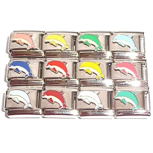 Set of 12 Dolphin Italian Charms - All Months January, February, March, April, May, June, July, August, September, October, November, December