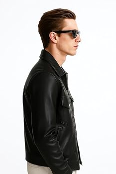 Buy Classic Men's Faux Leather Jacket, Black, Zip Front, Collared