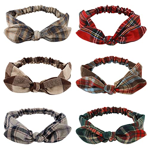 Ahoney 6Pcs Bandana Headbands For Women Plaid Headband Elastic Hair Bow Headbands For Women Girls Red Christmas Vintage Headband Buffalo Plaid 90S Accessories #TOP8