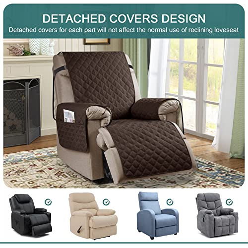 Ruaozz 100% Waterproof Recliner Chair Cover Non-Slip Reclining Cover For Recliner Chair Washable Chair Seat Cover With Elastic Straps For Kids, Dogs, Pets (Chocolate, 23'') #TOP2