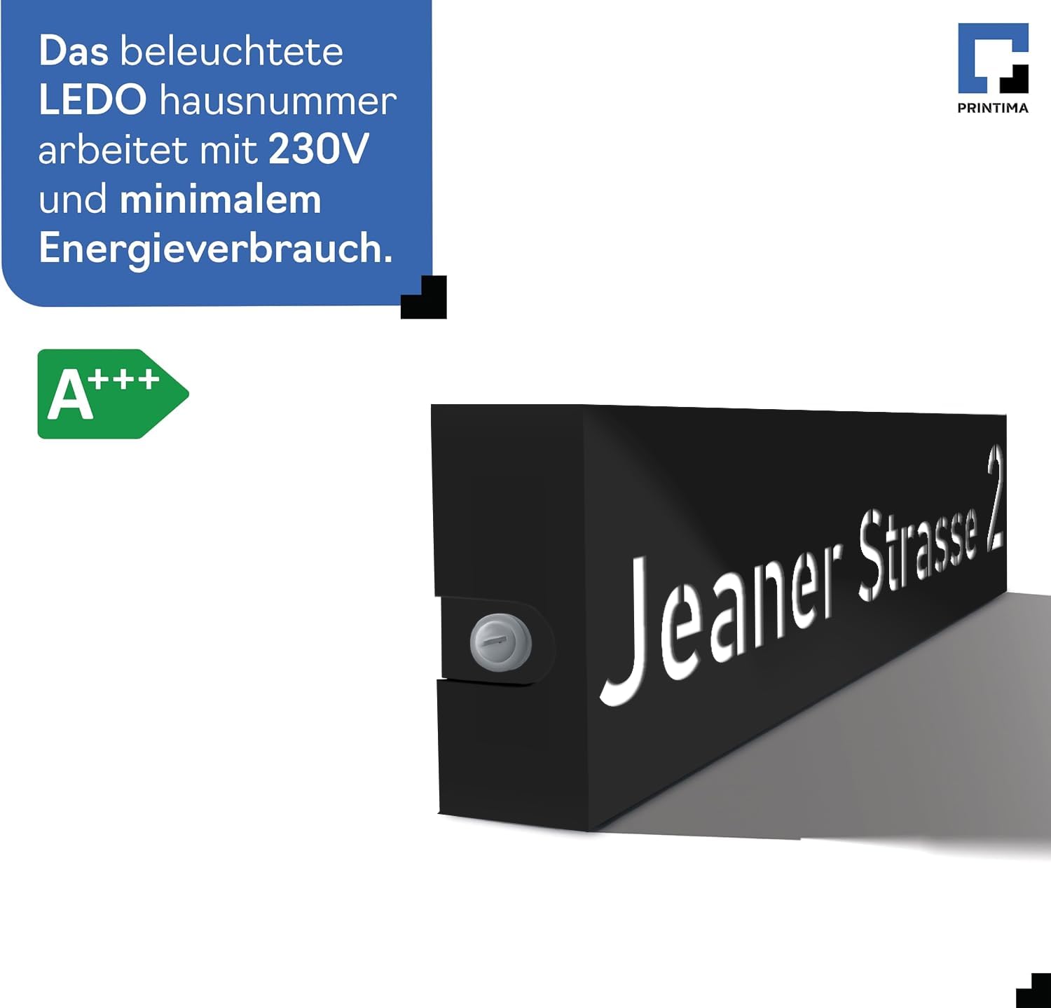 Premium Gravur Personalisierter Hausnummer Schwarz Beleuchtet Led Strom 230V, Außenlampe Hausnummernschild mit Dämmerungssensor, ist Langlebig, Wetterfest, Geringer Stromverbrauch 6W / A++