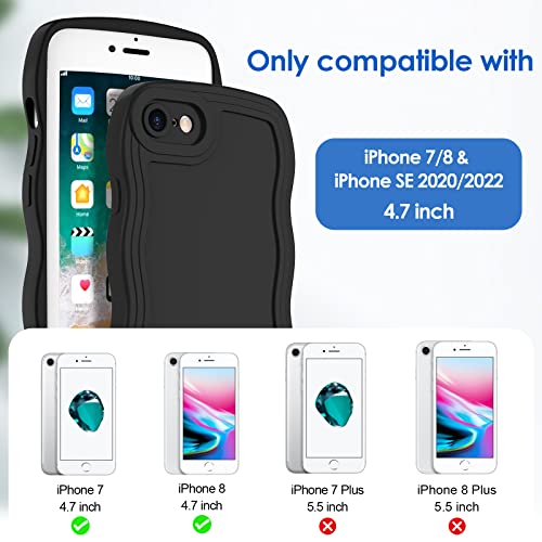 For Iphone Se Case 2022/2020, Iphone 8/7 Case Wave, Curly Frame Design For Women Girls, Cute Wavy Solid Color Aesthetic Phone Case Soft Flexible Tpu Shockproof Full-Body Protective Case Cover, Black #TOP5