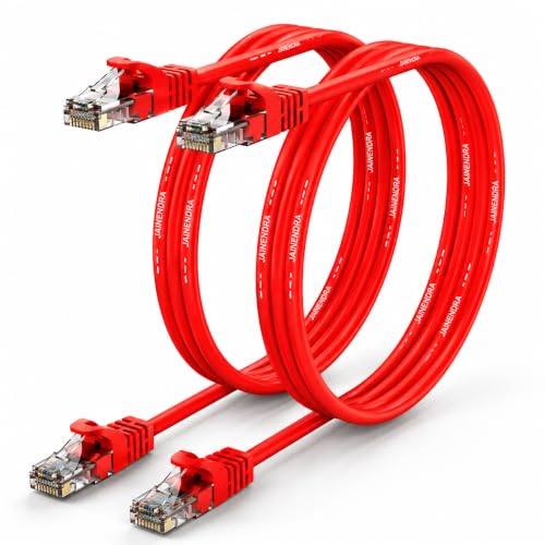 Image of Cat6 Ethernet Patch Cord (Pack of 2) | RJ45 LAN Cable | 1Gbps 250MHz | 24AWG Pure Copper | Snagless Gold Plated | UTP Gigabit Network Cable for Router Modem Switch PC (Red, 5m)