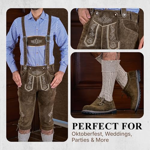 TRENDS Authentic Bavarian Style 4 Pcs Kneebound Complete Set Lederhosen for Men Oktoberfest Costume – Oktoberfest Outfits Men3
