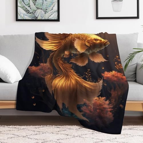 Couverture en peluche premium motif poisson jeté de lit doux