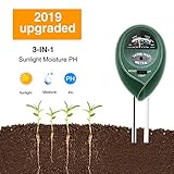 Soil Test Kit pH,3-in-1 Soil Tester Moisture Light Meter for Gardening,Plants,Lawn,Farm,Vegetables,Trees,Grass (No Batteries Required) (Green)