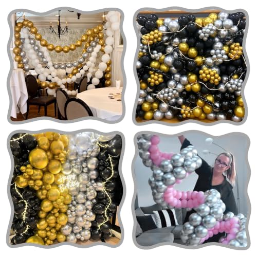 Image of Silver Link Balloons,60Pcs 6Inch Metallic Silver Latex Linking Balloons for Birthday Baby Shower Wedding Anniversary Party Decorations