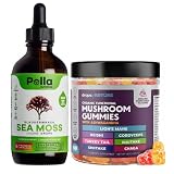 Pella Nutrition Sea Moss Organic Liquid Drops | Organic Lions Mane Mushroom Gummies | Bundle