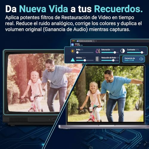 Miniatura 3 de Techside Video Grabber 2026 Capturadora De Vídeo Y Convertidor Vhs A Digital Usb 2.0 Grabador Hi8 Dvd Pc Mac Windows 11 10 Digitalizadora De Cintas En Formato Mpeg Mp4 Nuevo Software 1080p