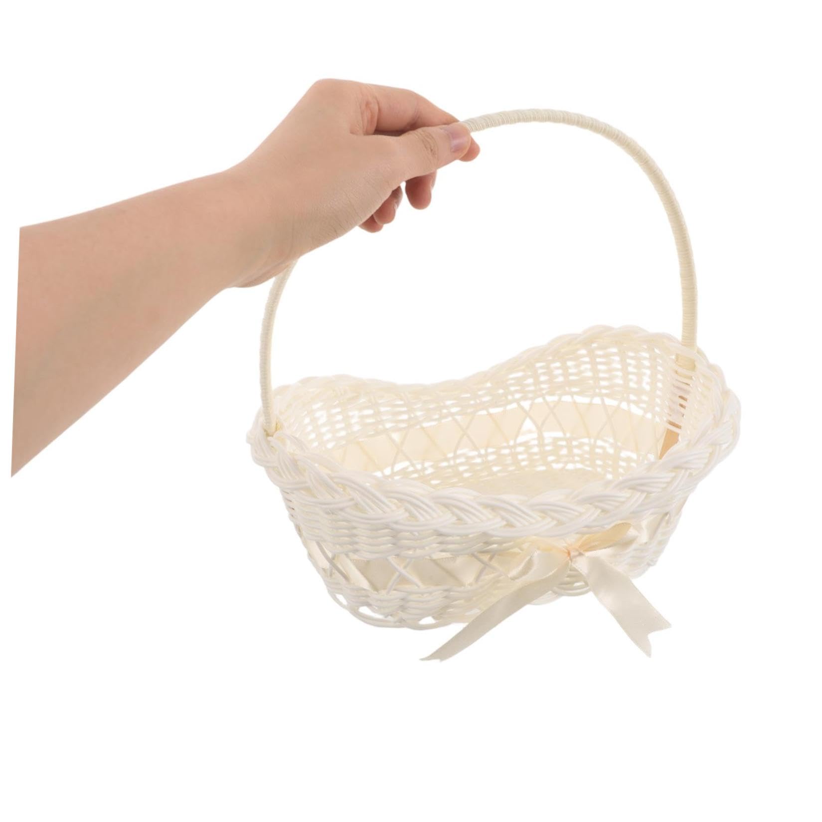 SHINEOFI Cesto Intrecciato in Materiale Simil Rattan per Fiori Cestino Portaoggetti con Manico Decorazione Elegante per Cerimonie e Matrimoni